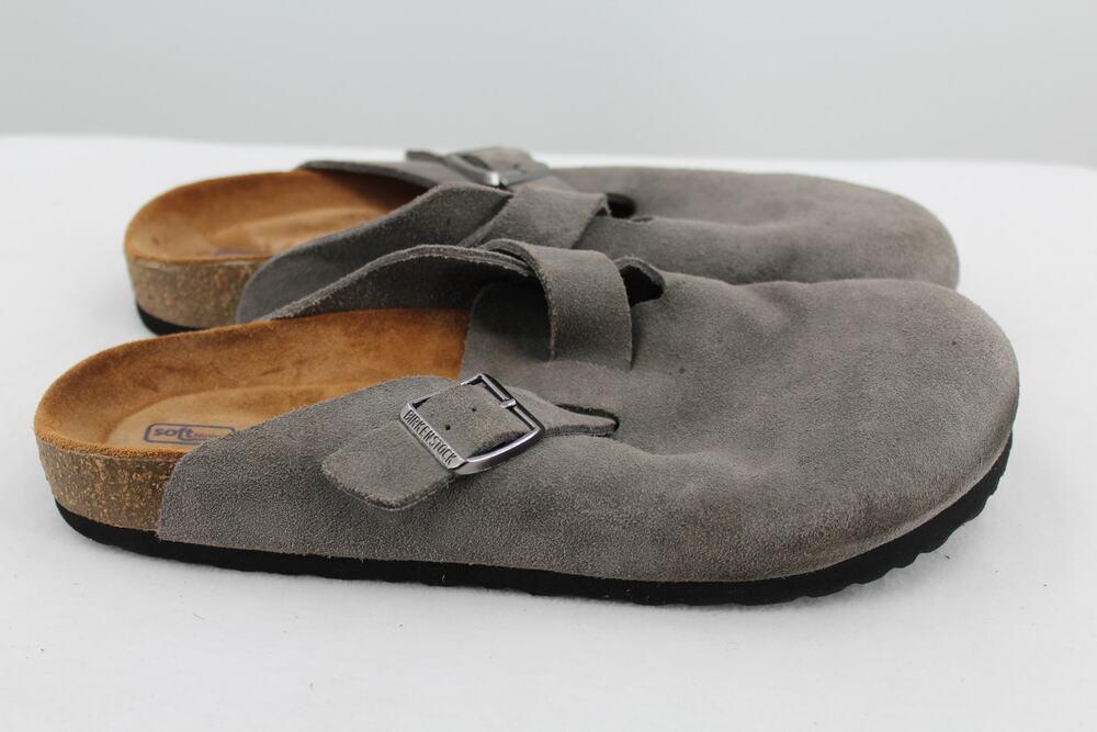 Men's Size 12 Birkenstock Boston Soft Footbed Suede Clogs Gray